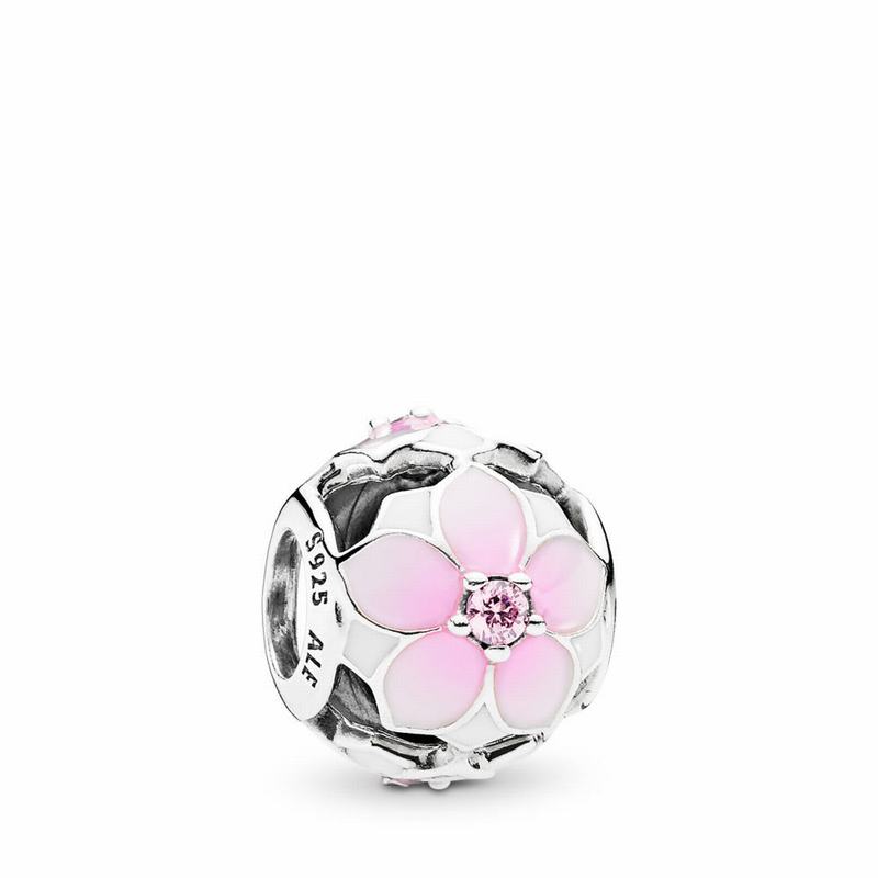 Pandora Magnolia Bloom Charm Ireland - Sterling Silver/Enamel/Pink/Cubic Zirconia - 048721URE